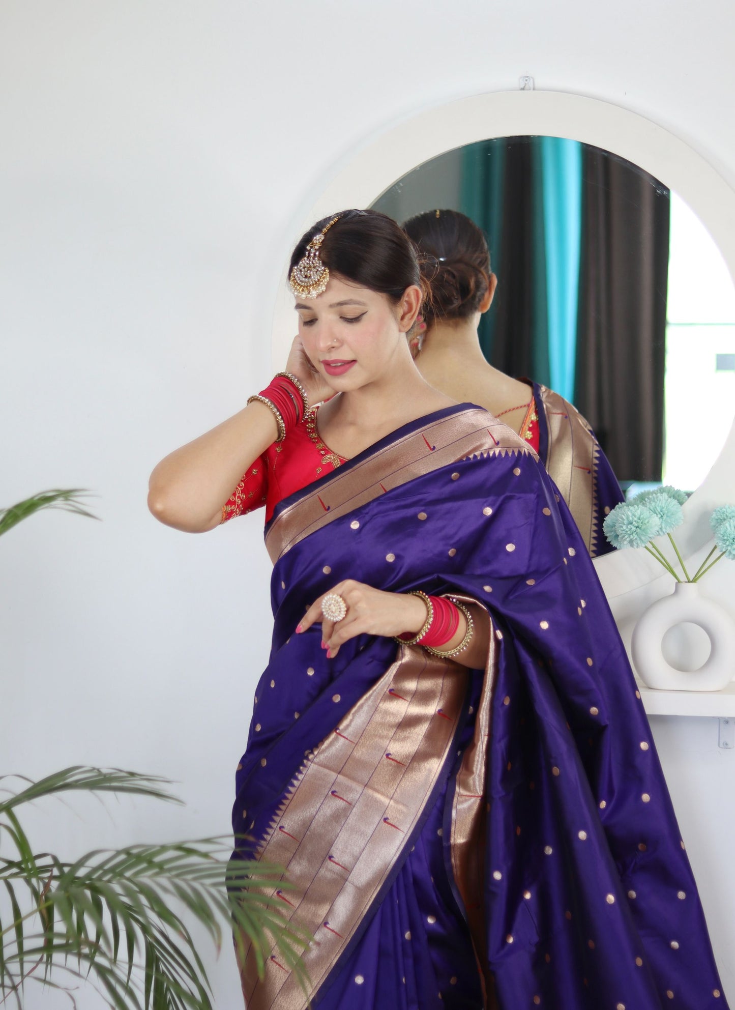 Deserving Navy Blue Paithani Silk Saree With Appealing Blouse Piece