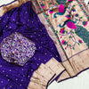 Deserving Navy Blue Paithani Silk Saree With Appealing Blouse Piece