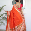 Charming Orange Paithani Silk Saree With Captivating Blouse Piece