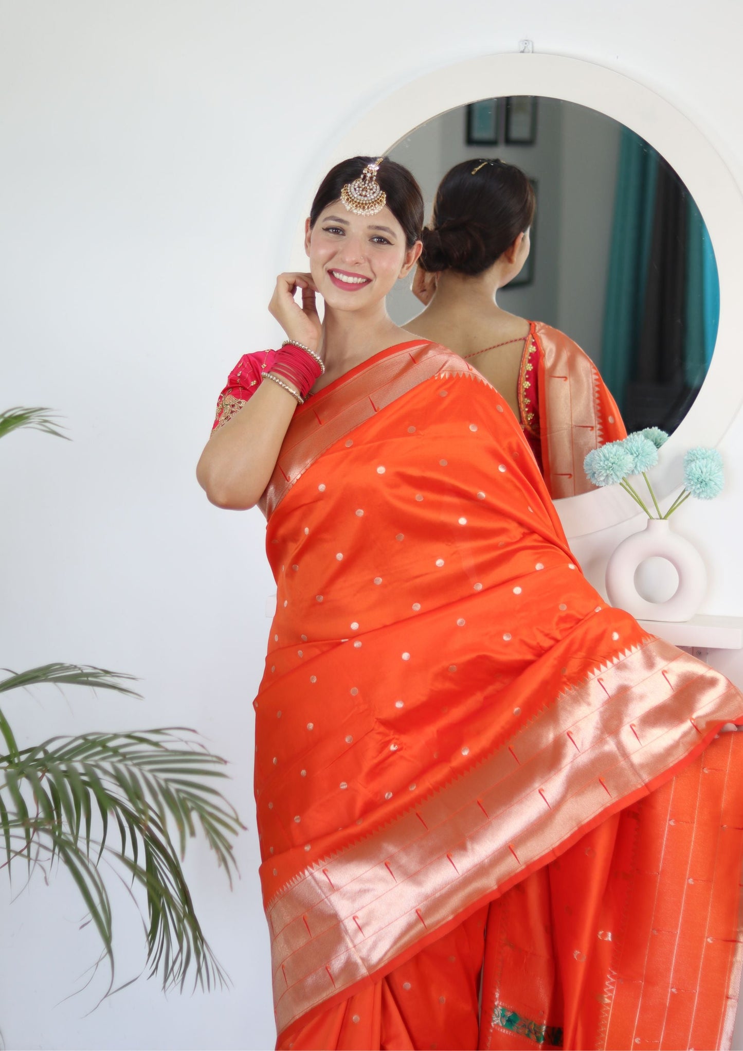 Charming Orange Paithani Silk Saree With Captivating Blouse Piece