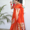 Charming Orange Paithani Silk Saree With Captivating Blouse Piece