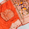 Charming Orange Paithani Silk Saree With Captivating Blouse Piece