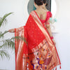 Appealing Red Paithani Silk Saree With Impressive Blouse Piece