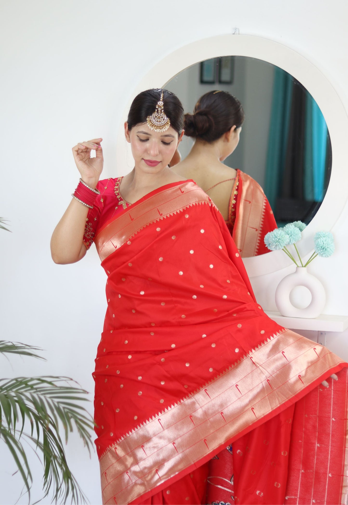 Appealing Red Paithani Silk Saree With Impressive Blouse Piece