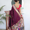 Invaluable Wine Paithani Silk Saree With Mesmerising Blouse Piece