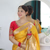Lovely Yellow Paithani Silk Saree With Gorgeous Blouse Piece