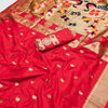 Rhapsody Red Paithani Silk Saree With Imaginative Blouse Piece