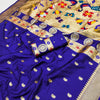 Smashing Royal Blue Paithani Silk Saree With Redolent Blouse Piece