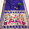 Smashing Royal Blue Paithani Silk Saree With Redolent Blouse Piece