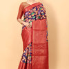 Ailurophile Navy Blue Kalamkari Printed Saree With Fairytale Blouse Piece
