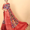 Ailurophile Navy Blue Kalamkari Printed Saree With Fairytale Blouse Piece