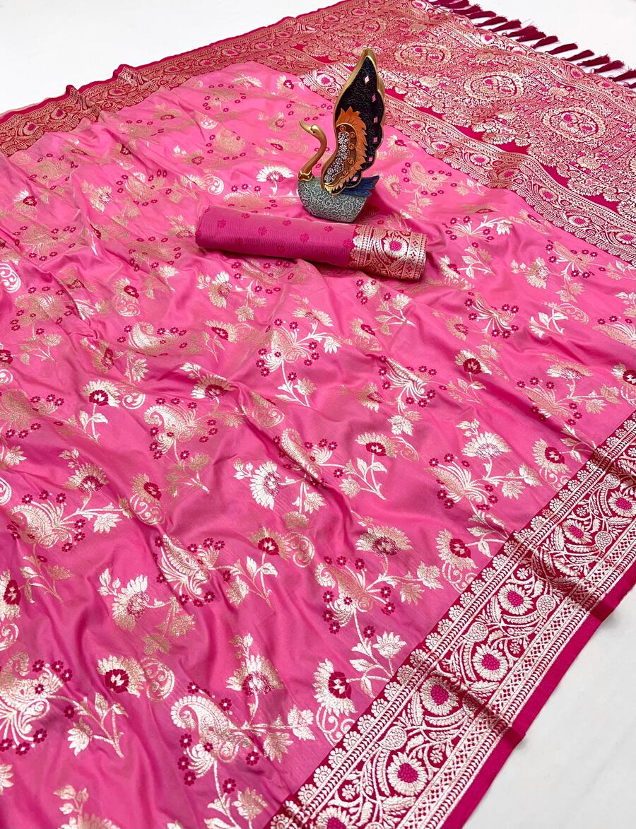 Designer Dark Pink Soft Banarasi Silk Saree With Piquant Blouse Piece