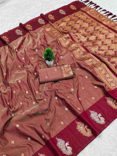 Denouement Brown Soft Banarasi Silk Saree With Improbable Blouse Piece