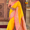 Mesmeric Yellow Soft Banarasi Silk Saree With Twirling Blouse Piece