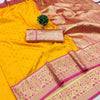 Mesmeric Yellow Soft Banarasi Silk Saree With Twirling Blouse Piece