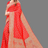 Sensational Red Soft Banarasi Silk Saree With Lovely Blouse Piece