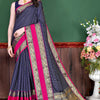 Deserving Navy Blue Soft Banarasi Silk Saree With Breathtaking Blouse Piece