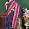 Deserving Navy Blue Soft Banarasi Silk Saree With Breathtaking Blouse Piece