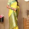 Forbearance Yellow Soft Banarasi Silk Saree With Efflorescence Blouse Piece