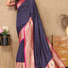 Chatoyant Navy Blue Soft Banarasi Silk Saree With Angelic Blouse Piece