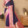 Chatoyant Navy Blue Soft Banarasi Silk Saree With Angelic Blouse Piece