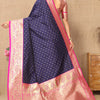 Chatoyant Navy Blue Soft Banarasi Silk Saree With Angelic Blouse Piece
