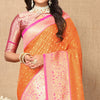 Fairytale Orange Soft Banarasi Silk Saree With Classic Blouse Piece