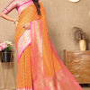 Fairytale Orange Soft Banarasi Silk Saree With Classic Blouse Piece
