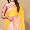 Desuetude Yellow Soft Banarasi Silk Saree With Incredible Blouse Piece