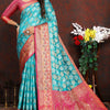 Surreptitious Firozi Soft Banarasi Silk Saree With Felicitous Blouse Piece
