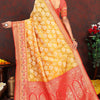 Enigmatic Yellow Soft Banarasi Silk Saree With Snappy Blouse Piece