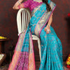 Evanescent Firozi Soft Banarasi Silk Saree With Pleasurable Blouse Piece