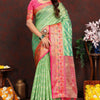 Eloquence Pista Soft Banarasi Silk Saree With Imbrication Blouse Piece