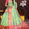 Eloquence Pista Soft Banarasi Silk Saree With Imbrication Blouse Piece