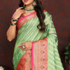 Dazzling Pista Soft Banarasi Silk Saree With Sizzling Blouse Piece