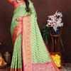 Dazzling Pista Soft Banarasi Silk Saree With Sizzling Blouse Piece