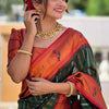 Classy Dark Green Paithani Silk Saree With Adorning Blouse Piece