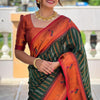 Classy Dark Green Paithani Silk Saree With Adorning Blouse Piece