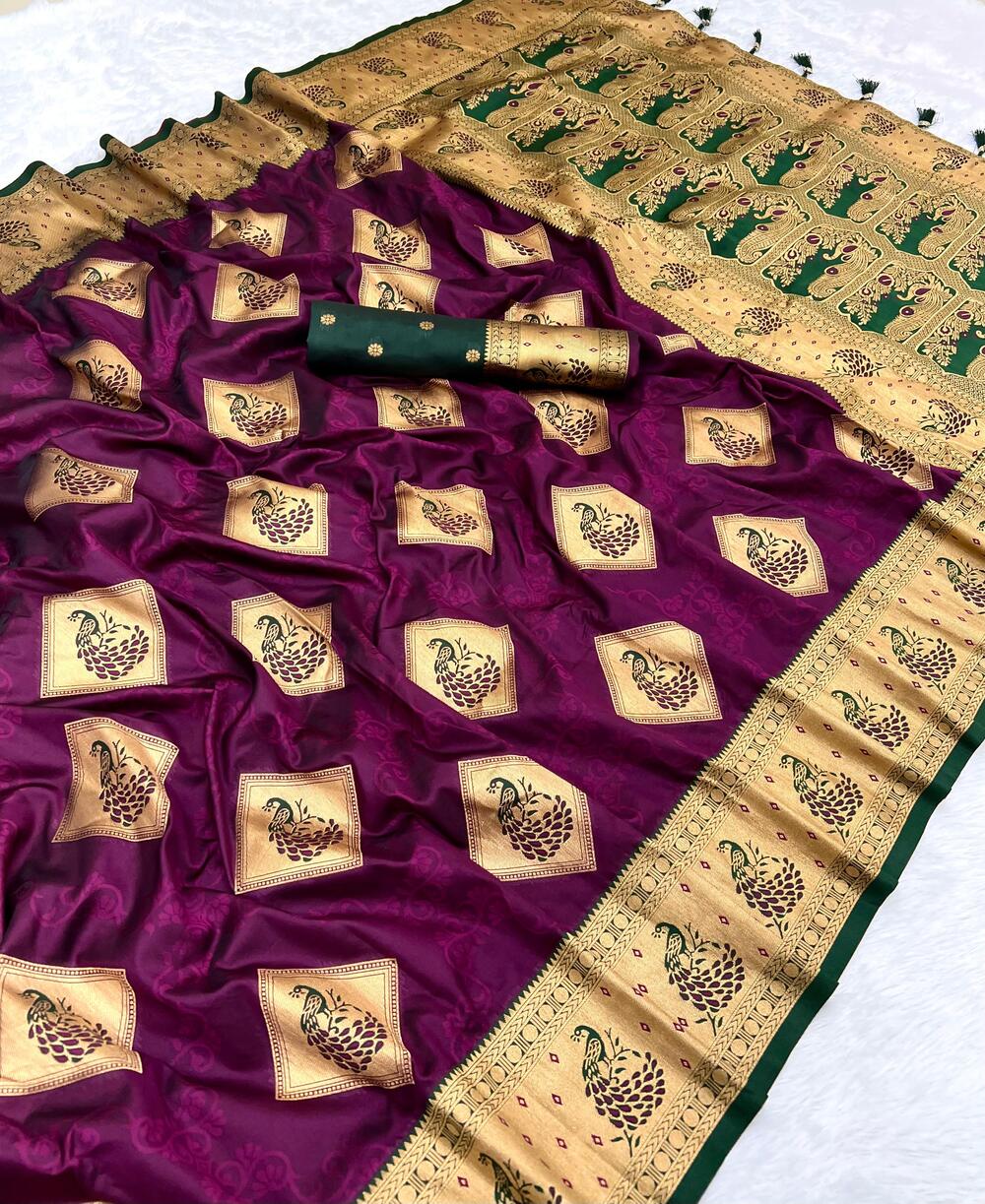 Dissemble Wine Soft Banarasi Silk Saree With Scintillating Blouse Piece