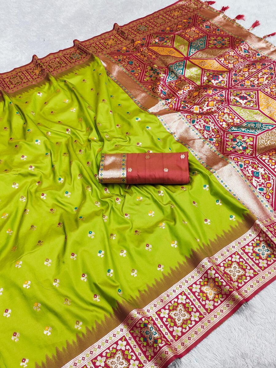 Petrichor Mehndi Soft Banarasi Silk Saree With Divine Blouse Piece