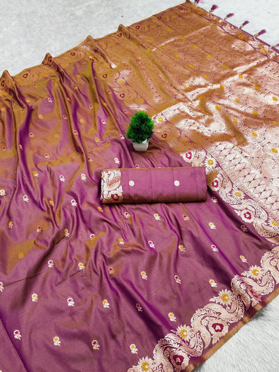 Exuberant Lavender Soft Banarasi Silk Saree With Gratifying Blouse Piece