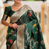 Ratatouille Dark Green Soft Banarasi Silk Saree With Embrocation Blouse Piece