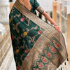 Ratatouille Dark Green Soft Banarasi Silk Saree With Embrocation Blouse Piece