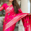 Forbearance Dark Pink Soft Banarasi Silk Saree With Redolent Blouse Piece