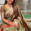 Prodigal Mehndi Soft Banarasi Silk Saree With Fantabulous Blouse Piece