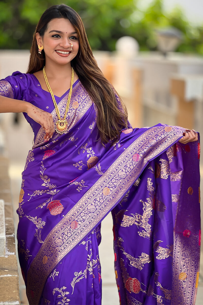 Inimitable Royal Blue Soft Banarasi Silk Saree With Aplomb Blouse Piece