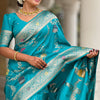 Snazzy Sea Green Soft Banarasi Silk Saree With Sumptuous Blouse Piece