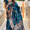 Demesne Teal Blue Soft Banarasi Silk Saree With Forbearance Blouse Piece
