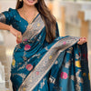 Demesne Teal Blue Soft Banarasi Silk Saree With Forbearance Blouse Piece