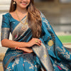 Demesne Teal Blue Soft Banarasi Silk Saree With Forbearance Blouse Piece
